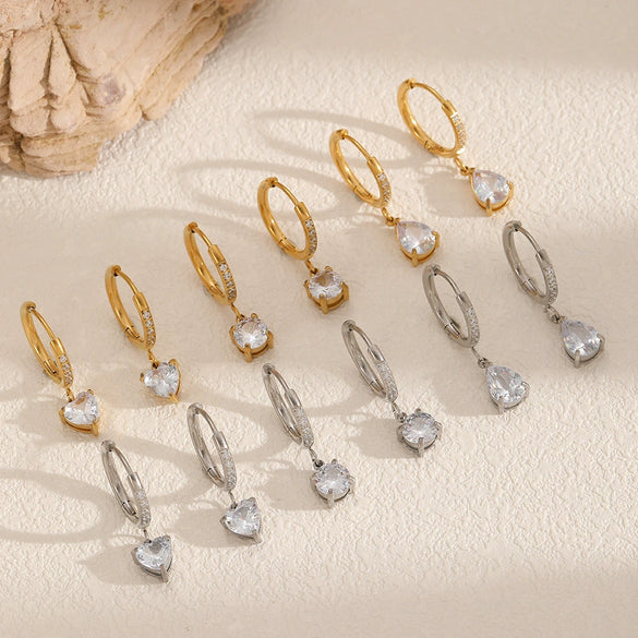 Women's Light Luxury Highend Geometric Zircon Stainless Steel Earrings 18K Goldplated