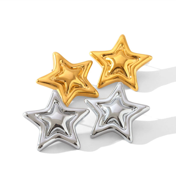 Women's Light Luxury Highend Nonfading Starshaped Titanium Steel Electroplated Earrings With Gold And Silver Color Matching