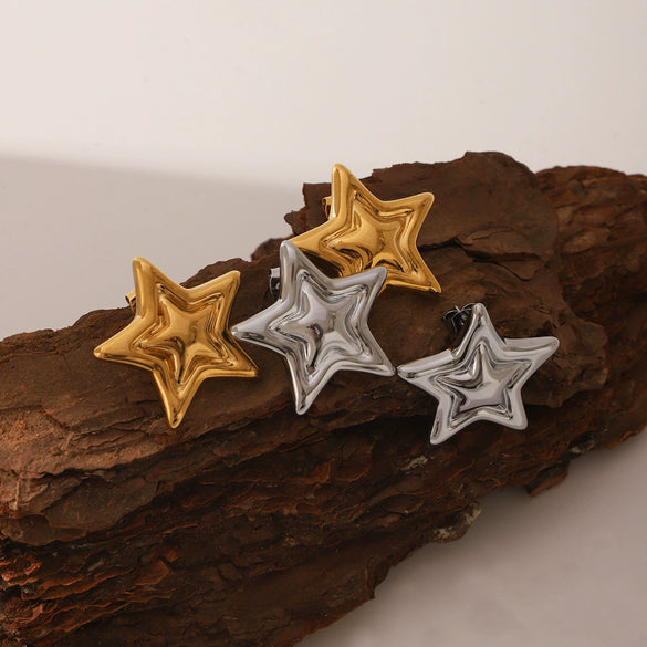 Women's Light Luxury Highend Nonfading Starshaped Titanium Steel Electroplated Earrings With Gold And Silver Color Matching