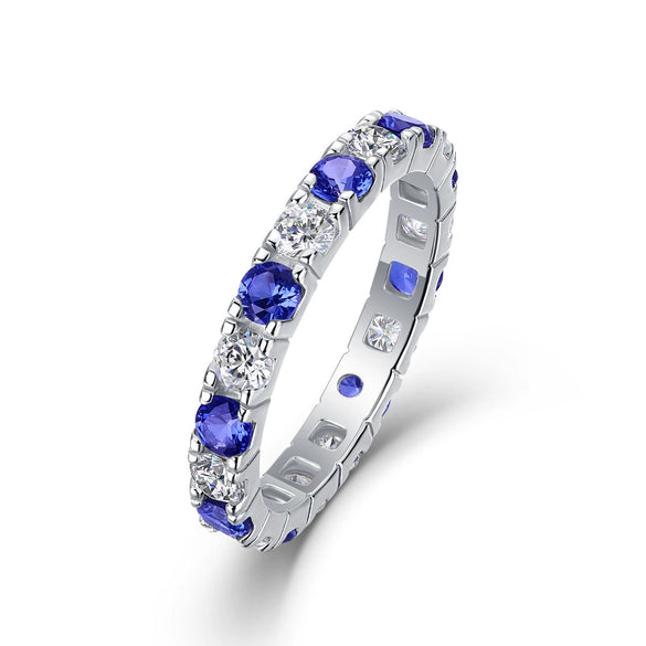 Women's Light Luxury Highend 925 Silver Ring Geometric Pattern Inlay With Sapphire And Moissanite
