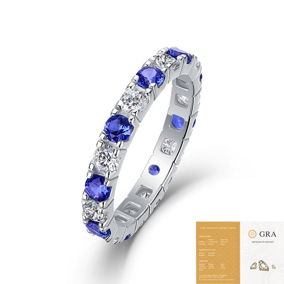 Women's Light Luxury Highend 925 Silver Ring Geometric Pattern Inlay With Sapphire And Moissanite