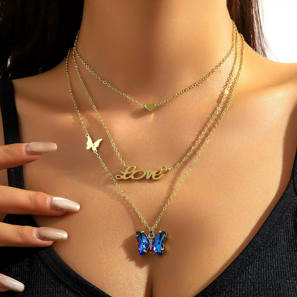 Women's Light Luxury Highend Zinc Alloy And Artificial Crystal Butterfly Pendant Necklace With Electroplating Treatment And Insects Letters Numbers Text Pattern