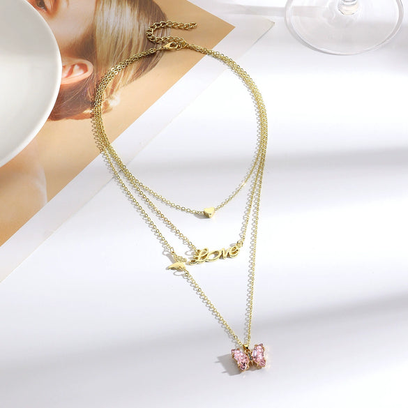 Women's Light Luxury Highend Zinc Alloy And Artificial Crystal Butterfly Pendant Necklace With Electroplating Treatment And Insects Letters Numbers Text Pattern
