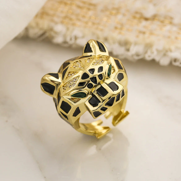 Women's Light Luxury Hip Hop Leopard Copper Ring With Microinlay Zircon And Geometric Design