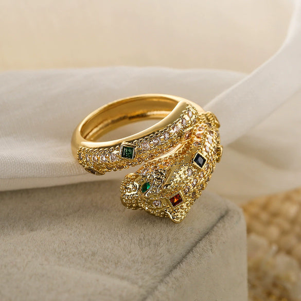 Women's Light Luxury Hip Hop Leopard Copper Ring With Microinlay Zircon And Geometric Design