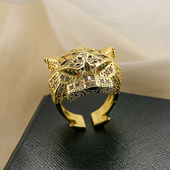 Women's Light Luxury Hip Hop Leopard Copper Ring With Microinlay Zircon And Geometric Design