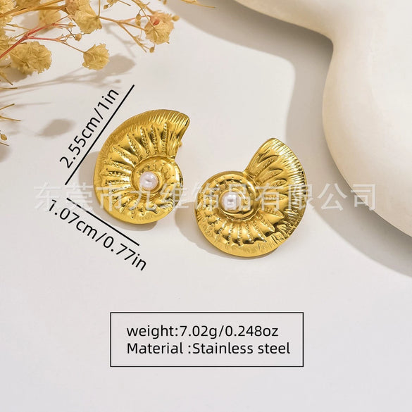 Women's Light Luxury Hypoallergenic Stainless Steel Conch Earrings With Bow Tie Pattern And Electroplating Treatment