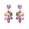Women's Light Luxury Leaf Long Drop Earrings With Colorful Zircon Inlay And Environmental Protection Copper Elegant Floral Style