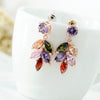 Women's Light Luxury Leaf Long Drop Earrings With Colorful Zircon Inlay And Environmental Protection Copper Elegant Floral Style