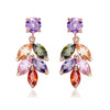 Women's Light Luxury Leaf Long Drop Earrings With Colorful Zircon Inlay And Environmental Protection Copper Elegant Floral Style