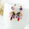 Women's Light Luxury Leaf Long Drop Earrings With Colorful Zircon Inlay And Environmental Protection Copper Elegant Floral Style