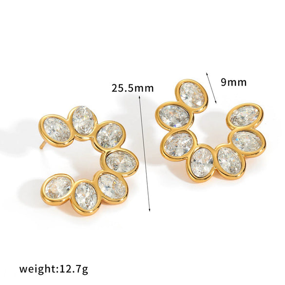 Women's Light Luxury Leaf Shaped Stainless Steel Drop Earrings With Rhinestone Inlay And C Shaped Diamond Set Design