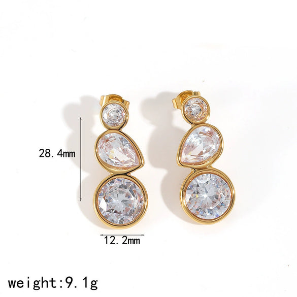Women's Light Luxury Leaf Shaped Stainless Steel Drop Earrings With Rhinestone Inlay And C Shaped Diamond Set Design