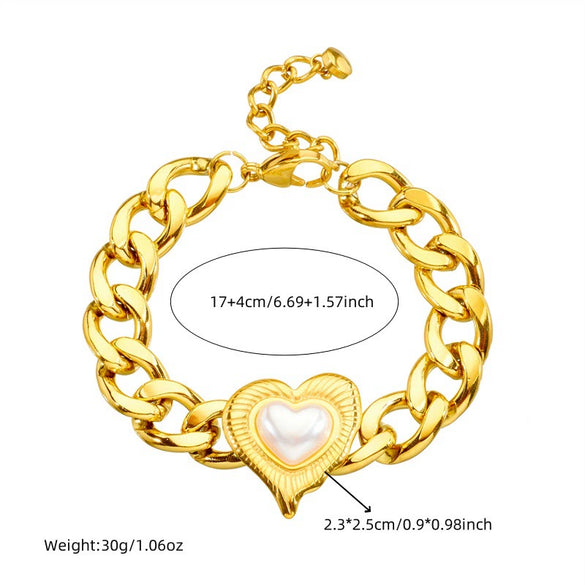 Women's Light Luxury Love Heart Stainless Steel Jewelry Set With Electroplating Bracelet Necklace Earrings