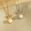 Women's Light Luxury Microinlaid Bow Pearl Pendant Titanium Steel Necklace With Electroplating