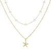 Women's Light Luxury Minimalist Copper Layered Clavicle Necklace With Pearl Star Pendant And Electroplated Retro Design