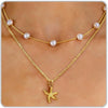 Women's Light Luxury Minimalist Copper Layered Clavicle Necklace With Pearl Star Pendant And Electroplated Retro Design