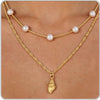Women's Light Luxury Minimalist Copper Layered Clavicle Necklace With Pearl Star Pendant And Electroplated Retro Design