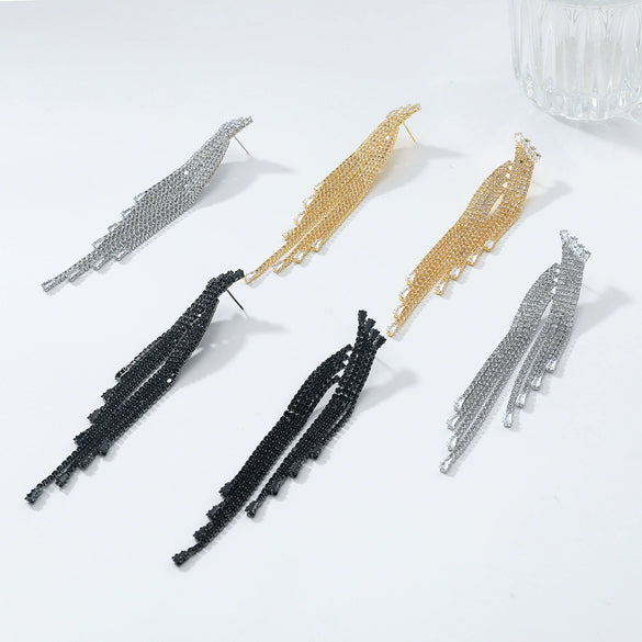 Women's Light Luxury Mixed Gemstone Geometric Tassel Earrings With Electroplating