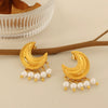 Women's Light Luxury Moon Tassel Imitation Pearl Ushape 316L Stainless Steel Electroplated Earrings