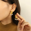 Women's Light Luxury Moon Tassel Imitation Pearl Ushape 316L Stainless Steel Electroplated Earrings