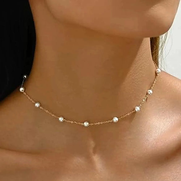 Women's Light Luxury Multi Layer Copper Pearl Necklace With Electroplated Heart Pendant Choker