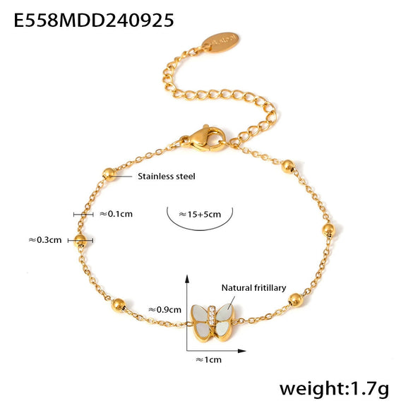Women's Light Luxury Niche Butterfly Bead Bracelet With Natural Fritillaria And 3A Zircon 316L Stainless Steel Plated 18K True Gold Electroplated Geometric And Animal Patterns