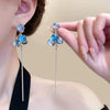 Women's Light Luxury Niche Vintage Long Style Geometric Copper And 925 Silver Bead Tassel Earrings Set With Crystal