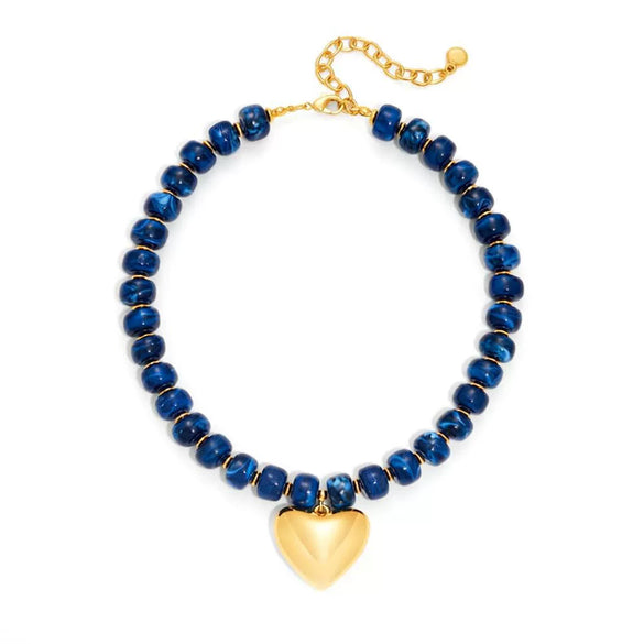 Women's Light Luxury Resin Heart Pendant Necklace With Bead Chain Electroplated Heart Shaped Fashion Jewelry