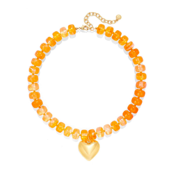 Women's Light Luxury Resin Heart Pendant Necklace With Bead Chain Electroplated Heart Shaped Fashion Jewelry