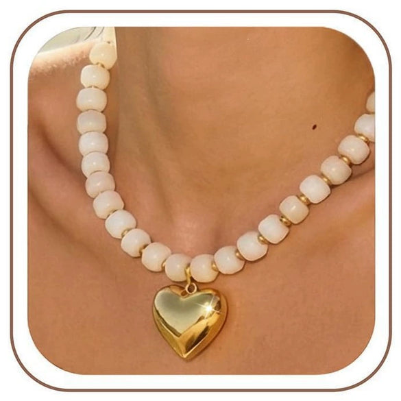 Women's Light Luxury Resin Heart Pendant Necklace With Bead Chain Electroplated Heart Shaped Fashion Jewelry