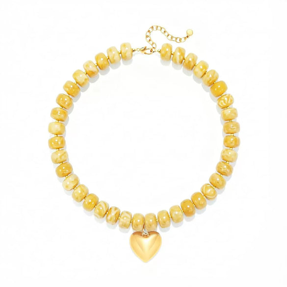 Women's Light Luxury Resin Heart Pendant Necklace With Bead Chain Electroplated Heart Shaped Fashion Jewelry