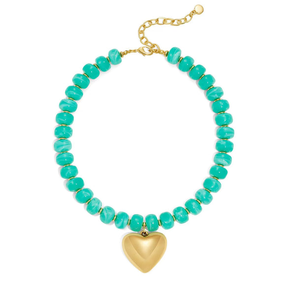 Women's Light Luxury Resin Heart Pendant Necklace With Bead Chain Electroplated Heart Shaped Fashion Jewelry