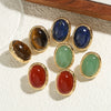 Women's Light Luxury Retro Metal Onyx Oval Geometric Electroplated Stud Earrings