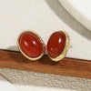 Women's Light Luxury Retro Metal Onyx Oval Geometric Electroplated Stud Earrings
