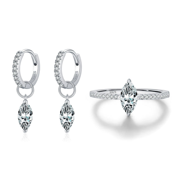 Women's Light Luxury S925 Sterling Silver Horse Eye Diamond Ring And Pendant Earrings With Electroplating