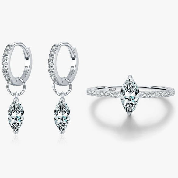 Women's Light Luxury S925 Sterling Silver Horse Eye Diamond Ring And Pendant Earrings With Electroplating