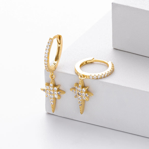 Women's Light Luxury S925 Sterling Silver Microinlaid Zircon Star Hoop Earrings