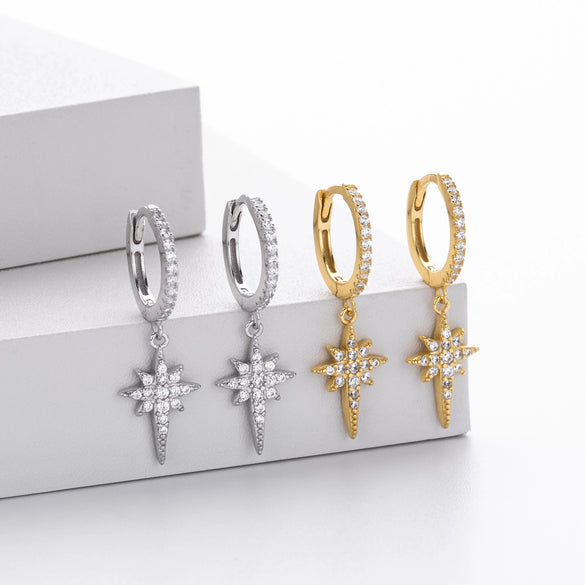 Women's Light Luxury S925 Sterling Silver Microinlaid Zircon Star Hoop Earrings