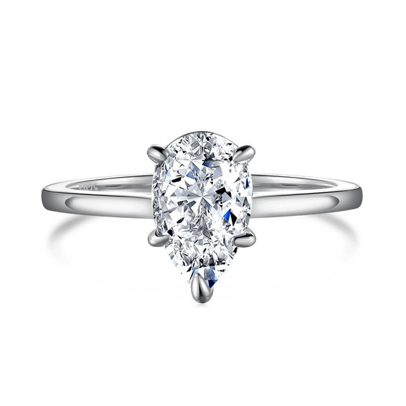 Women's Light Luxury S925 Sterling Silver Pearshaped Geometric Ring With Electroplating
