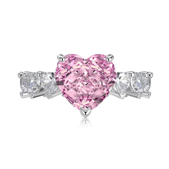 Women's Light Luxury S925 Sterling Silver Ring With Geometric And Heart Shape Electroplated Set With 8A Zircon And High Carbon Diamond