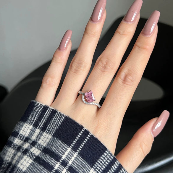 Women's Light Luxury S925 Sterling Silver Ring With Geometric Pattern And Ice Flower Cut 8A Color Zircon Electroplated
