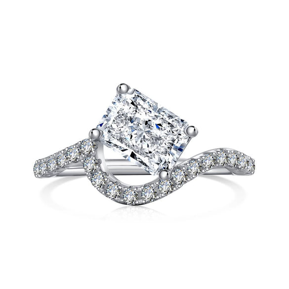 Women's Light Luxury S925 Sterling Silver Ring With Geometric Pattern And Ice Flower Cut 8A Color Zircon Electroplated