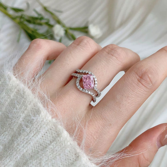 Women's Light Luxury S925 Sterling Silver Ring With Geometric Pattern And Ice Flower Cut 8A Color Zircon Electroplated