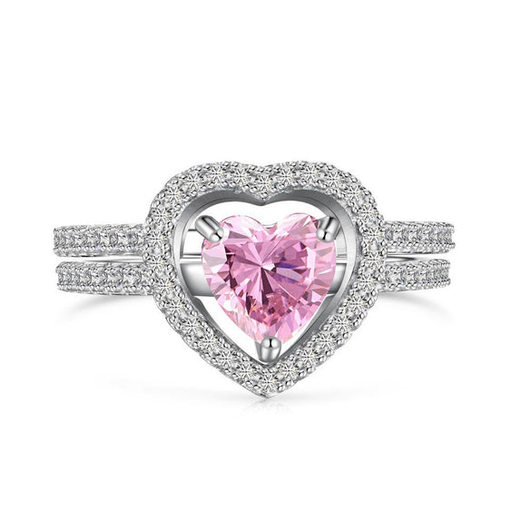 Women's Light Luxury S925 Sterling Silver Ring With Pink Zircon Geometric Crown Heart Flower Bow Wave Ushape Drop Shape Design Electroplated