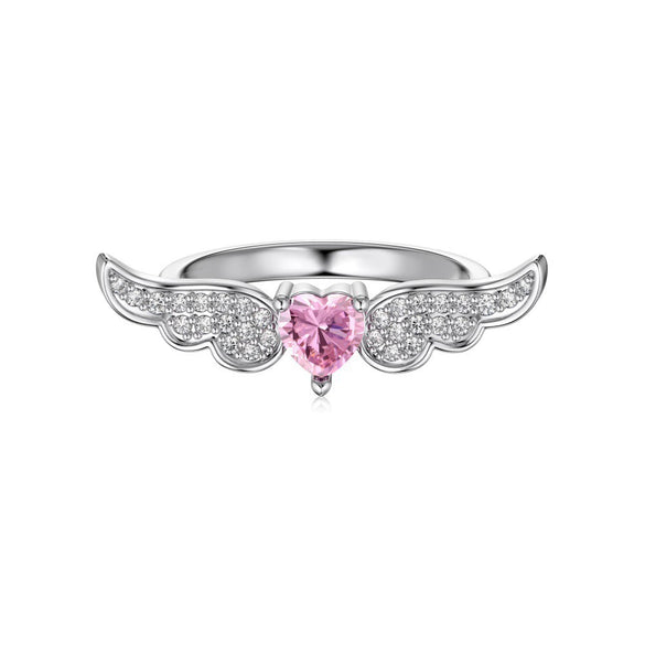 Women's Light Luxury S925 Sterling Silver Ring With Pink Zircon Geometric Crown Heart Flower Bow Wave Ushape Drop Shape Design Electroplated