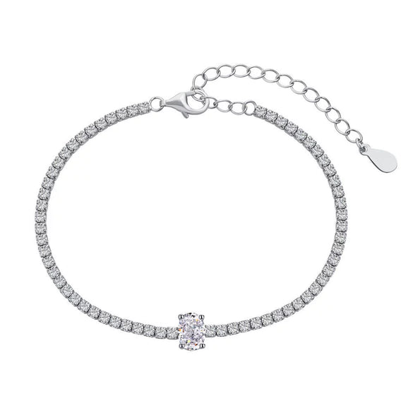 Women's Light Luxury S925 Sterling Silver Tennis Bracelet With Geometric Pattern And Electroplating Oval Zircon Ice Flower Cut