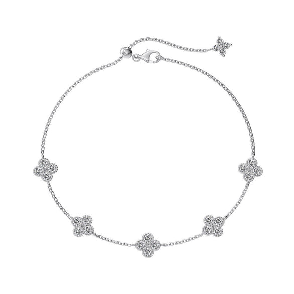 Women's Light Luxury 925 Silver Bracelet With Flower And Four Leaf Clover Geometric Pattern Electroplated