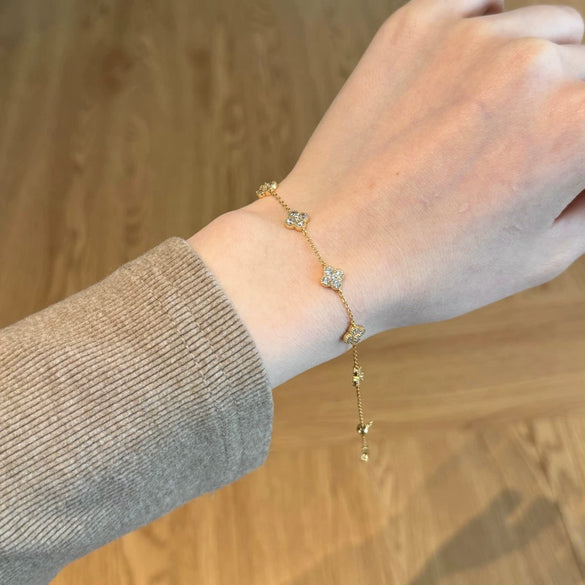 Women's Light Luxury 925 Silver Bracelet With Flower And Four Leaf Clover Geometric Pattern Electroplated