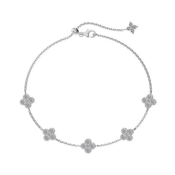 Women's Light Luxury 925 Silver Bracelet With Flower And Four Leaf Clover Geometric Pattern Electroplated
